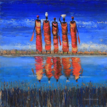 湖池の滝 Painting - 川岸の黒人女性の風景